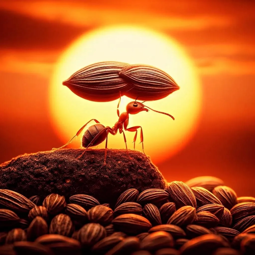 Ảnh nghệ thuật ngược sáng bóng dáng kiến vàng đang di chuyển