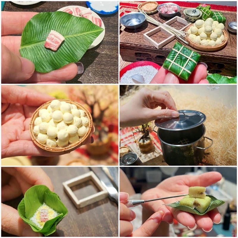 Bánh chưng tí hon trang trí mâm cỗ thêm phần sinh động